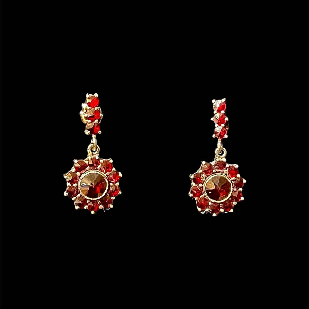 Antique Bohemian Garnet Cluster Drop Earrings