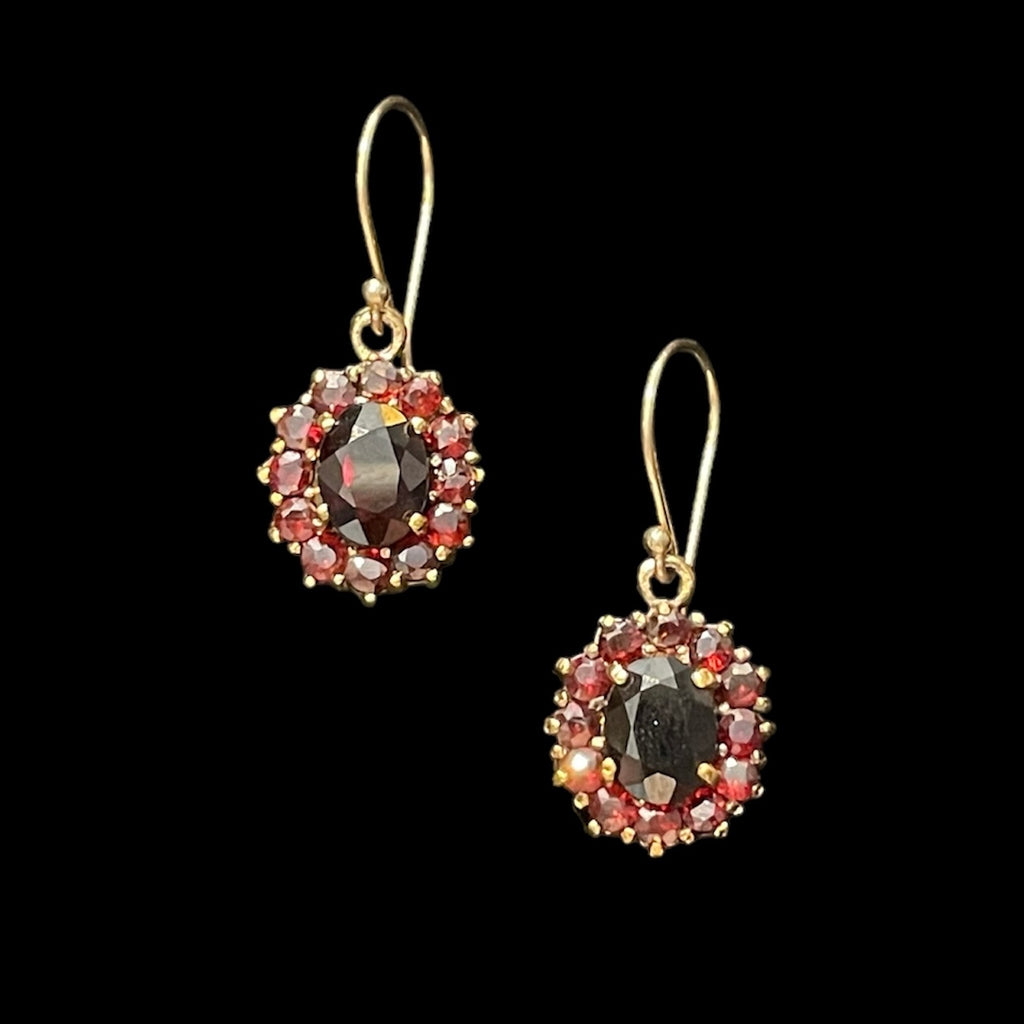 Bohemian Garnet Cluster Drop Earrings