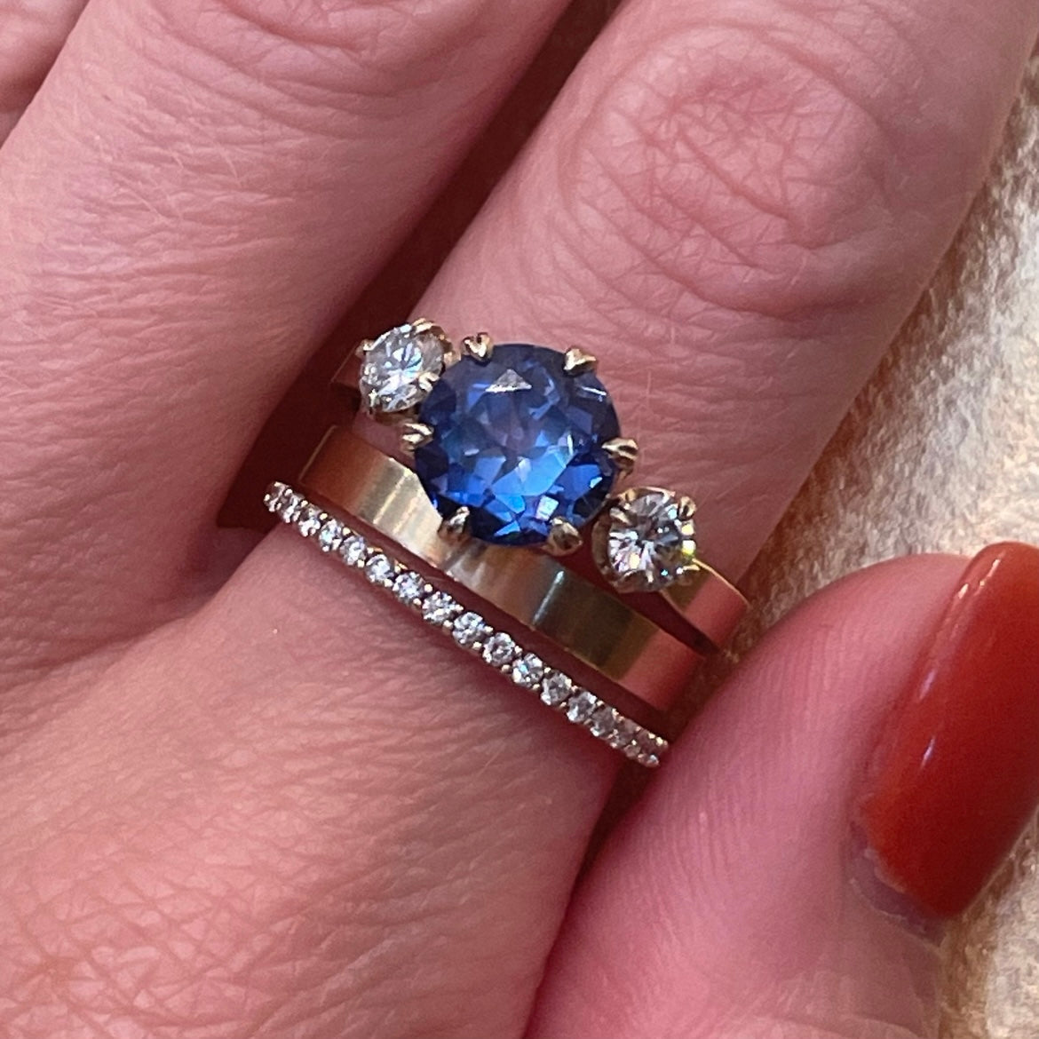 Ceylon Sapphire and Diamond Trio Ring
