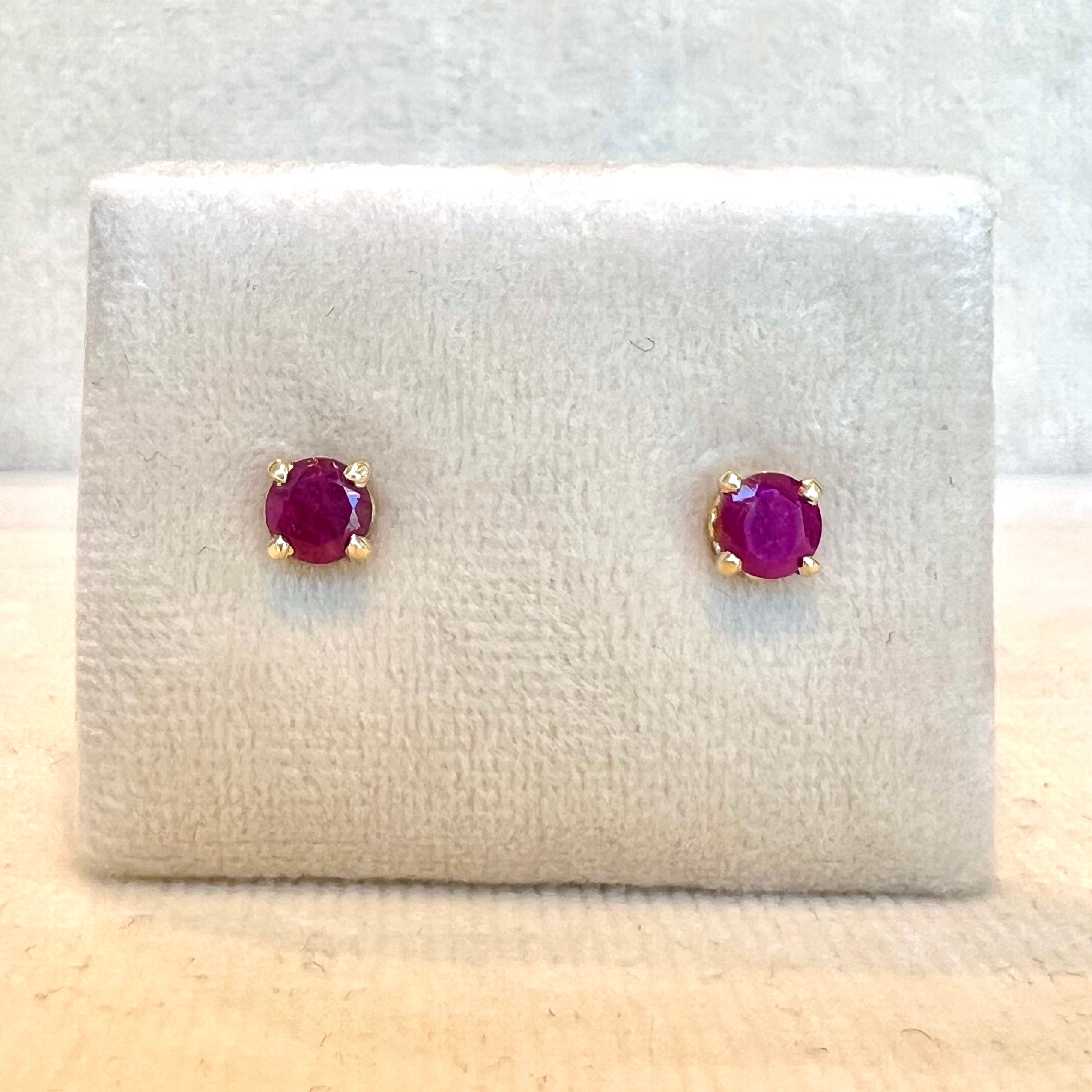 14k gold screw back earrings, vintage and antique, ruby gemstone earrings, round ruby earrings, 14k gold stud earrings, handmade stud earrings, handmade 14k gold jewelry, four prong stud earrings, ruby gemstone earrings, ruby earrings