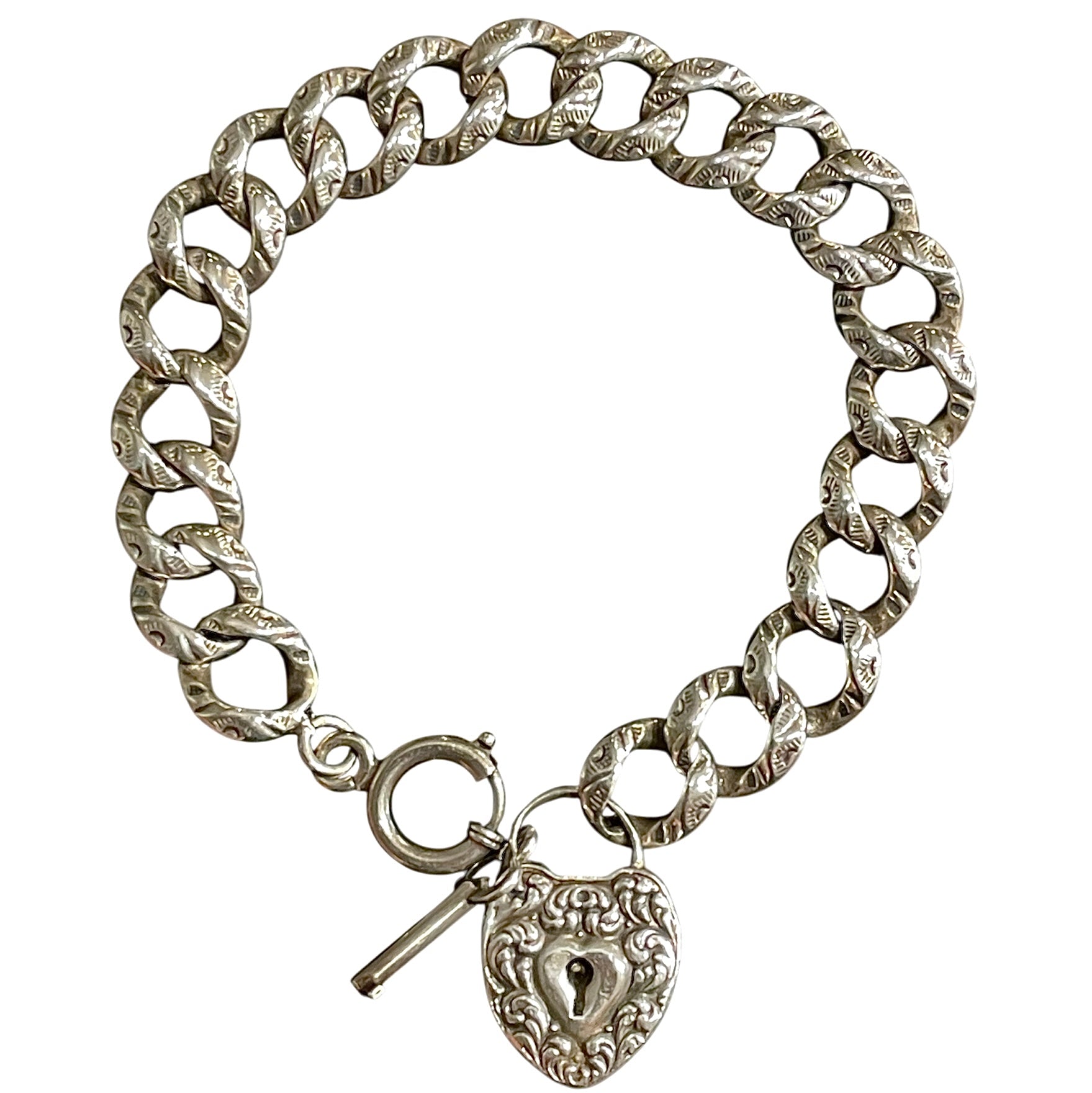 Antique Heart Lock and Key Charm Bracelet