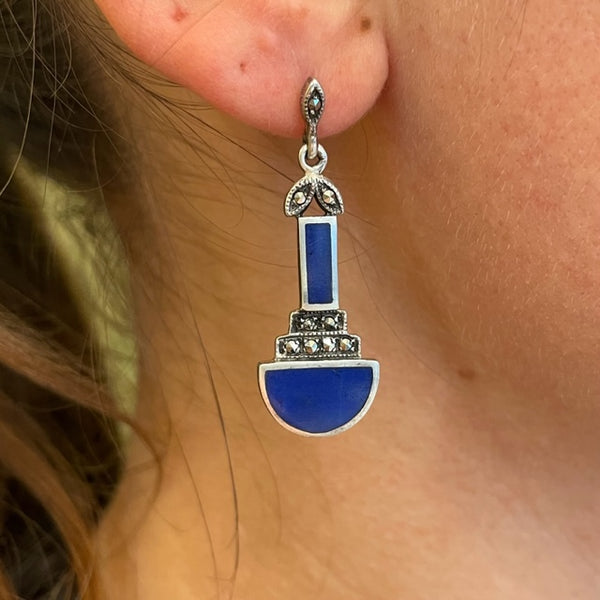 Art Deco Lapis Lazuli Earrings