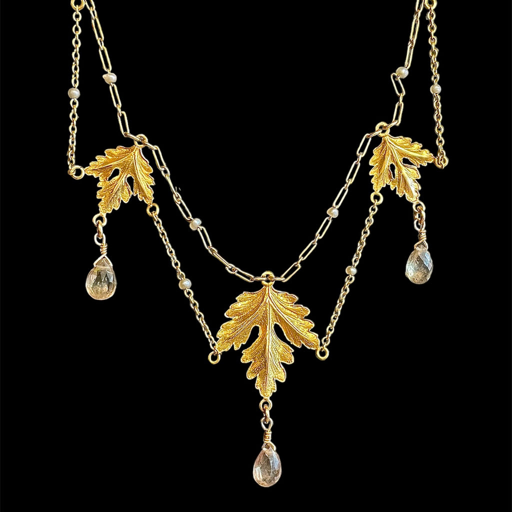 Antique Leaf and Sapphire Necklace