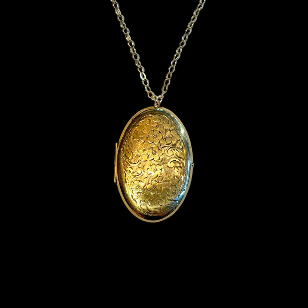 Antique Gold Flower-Engraved Oval Locket