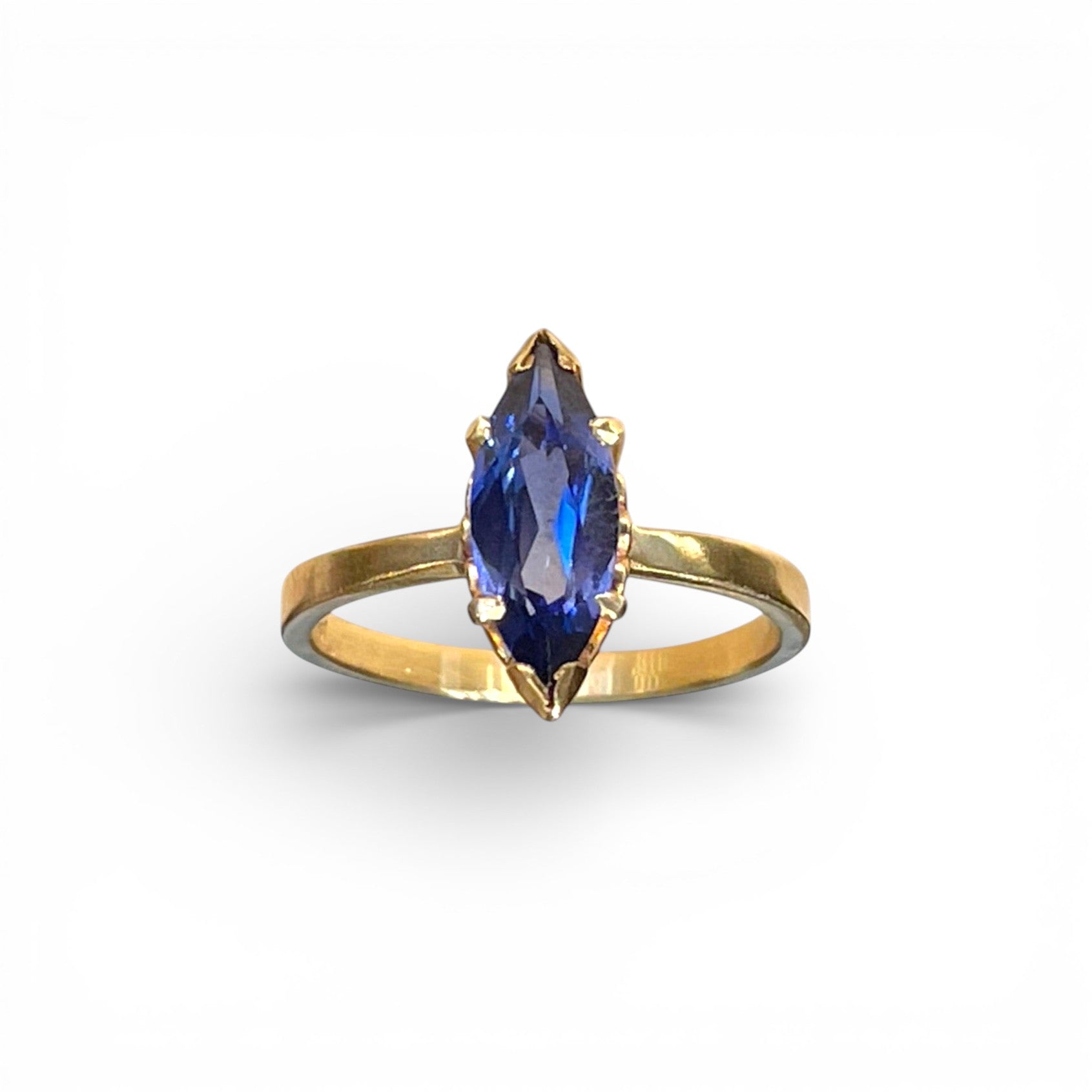 14k Blue Marquise Sapphire Solitaire Ring