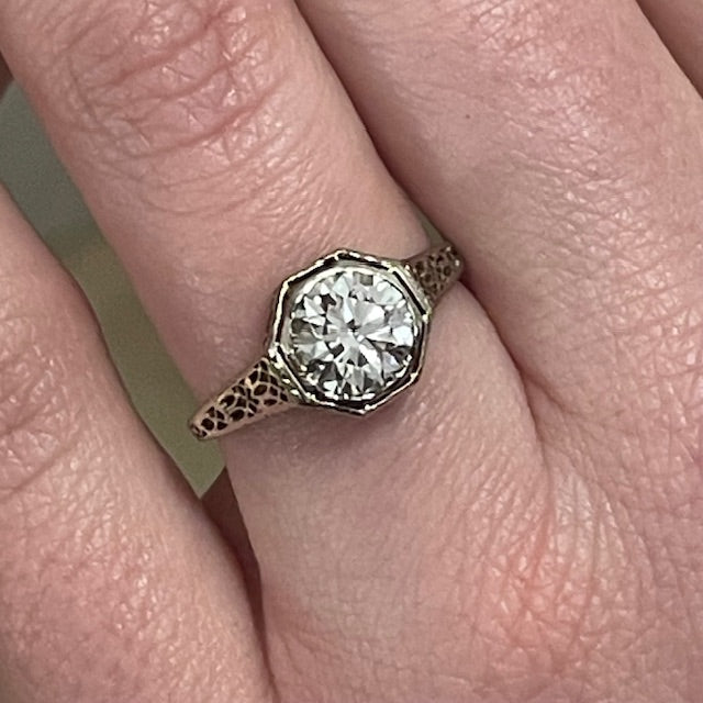 Antique Octagon Diamond Filigree Ring