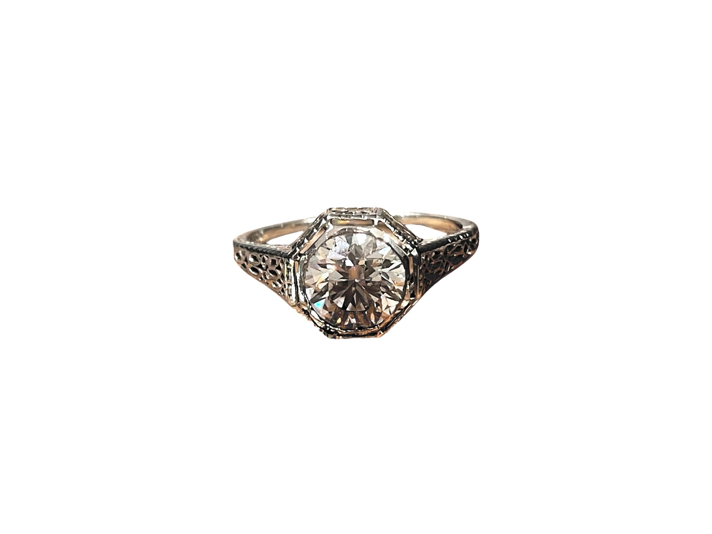 Antique Octagon Diamond Filigree Ring