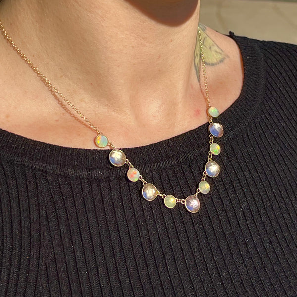14K Opal and Pink Topaz Necklace