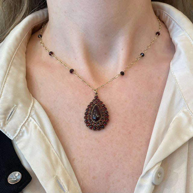 40% Off! Victorian Bohemian Garnet Pear Pendant Necklace
