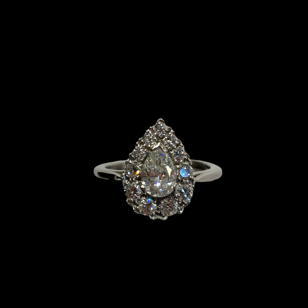 Vintage Platinum Pear Diamond Halo Engagement Ring