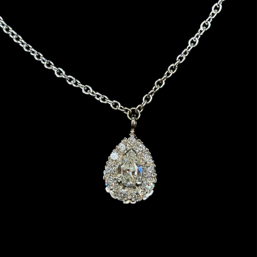 Vintage Platinum Pear Diamond Halo Necklace