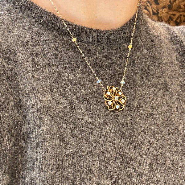 Antique Diamond and Opal Pinwheel Necklace