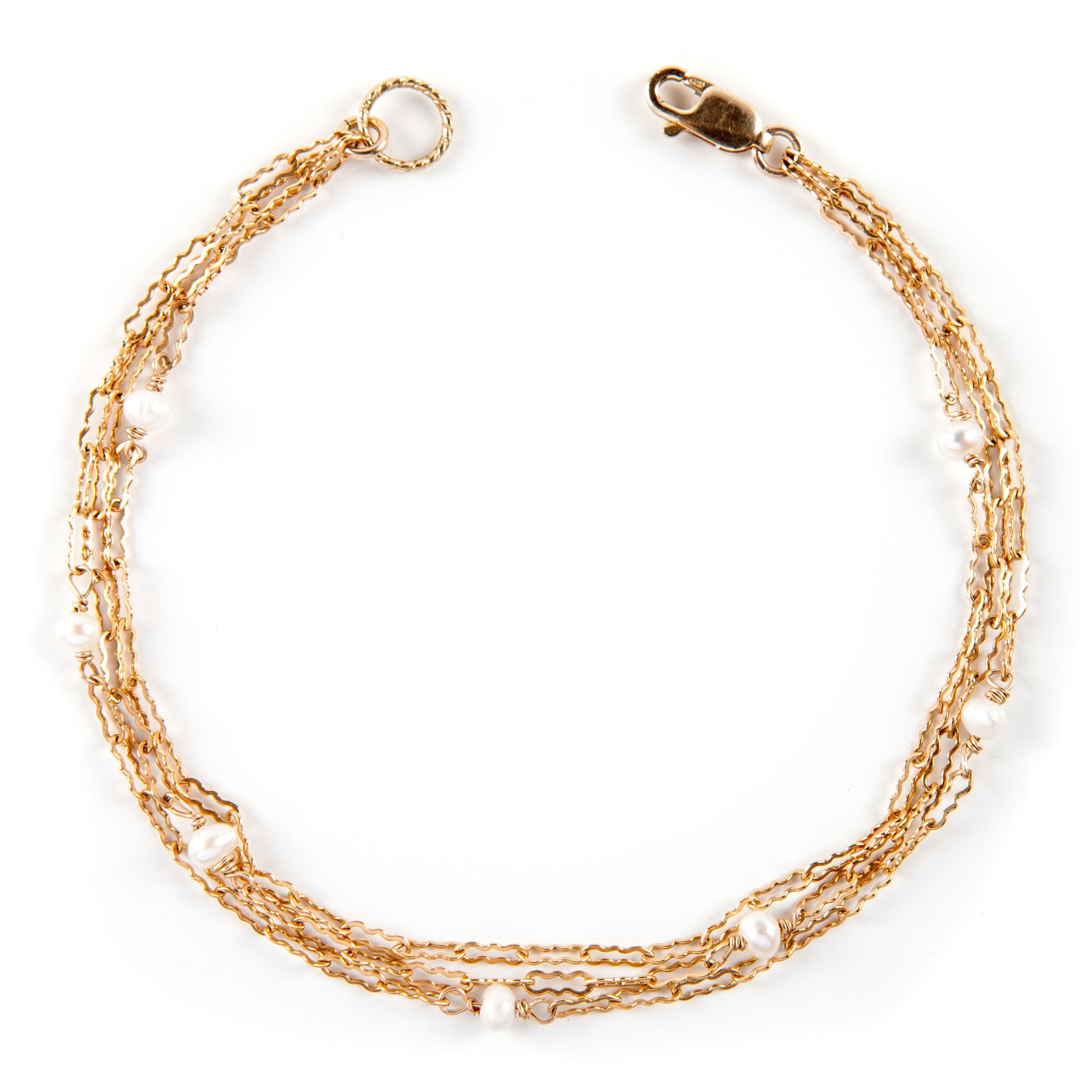 triple chain bracelet, funky chain, pearl bracelet, gold fill chain, handmade jewelry, boho jewelry, unique jewelry, custom jewelry