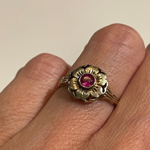 Antique Ruby Flower Ring