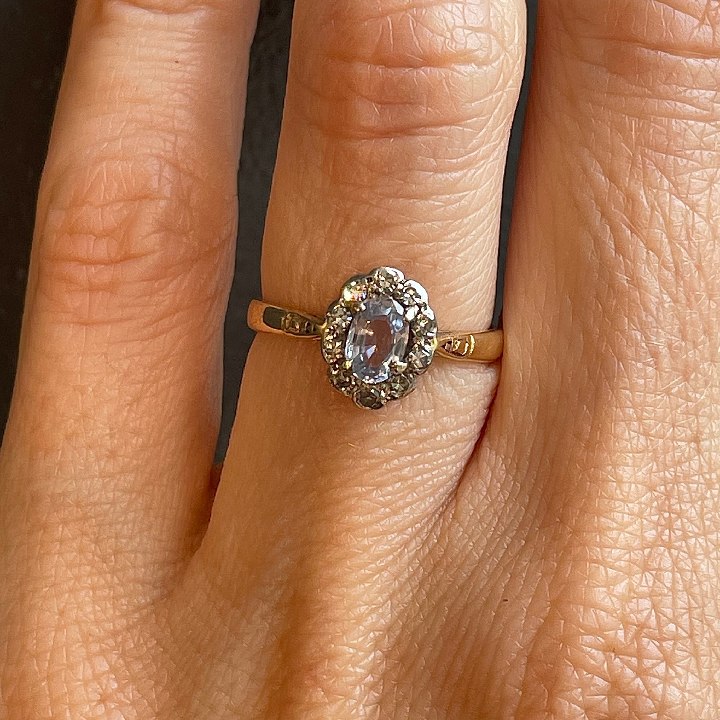 Antique 18k Yellow Gold Sapphire Halo Engagement Ring