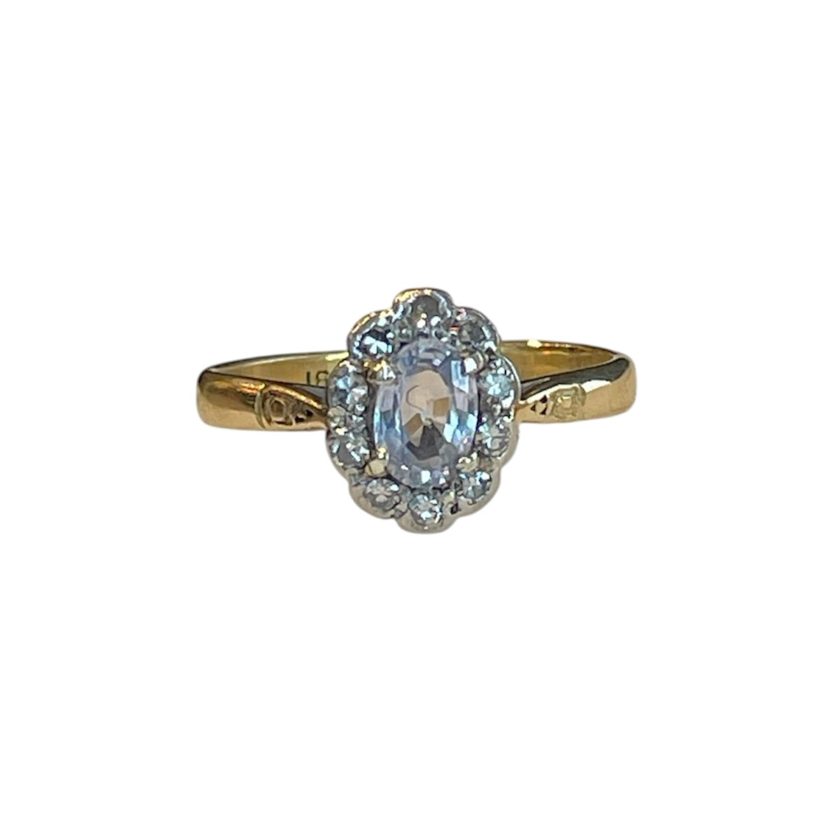 Antique 18k Yellow Gold Sapphire Halo Engagement Ring