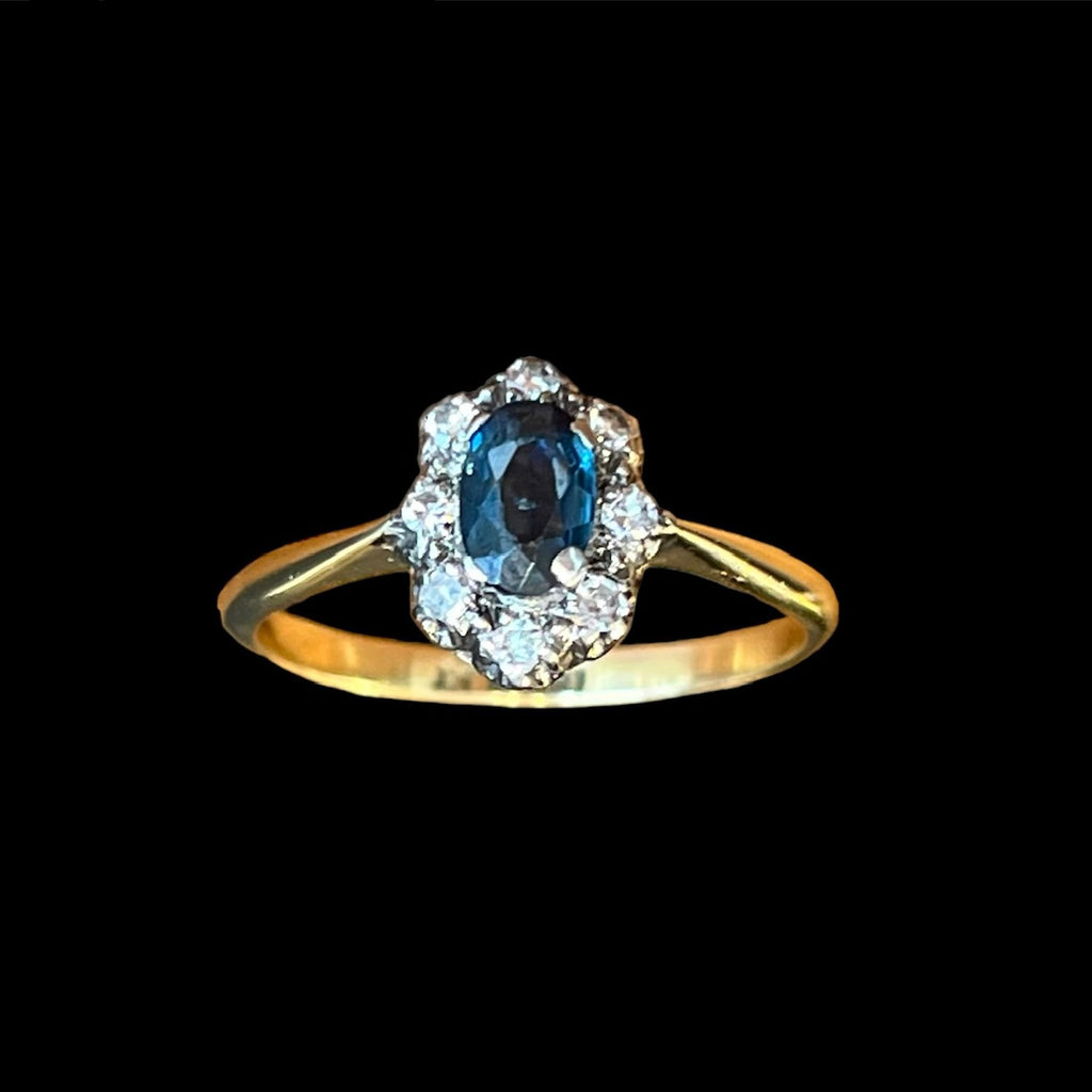 Antique Sapphire and Diamond Halo Ring