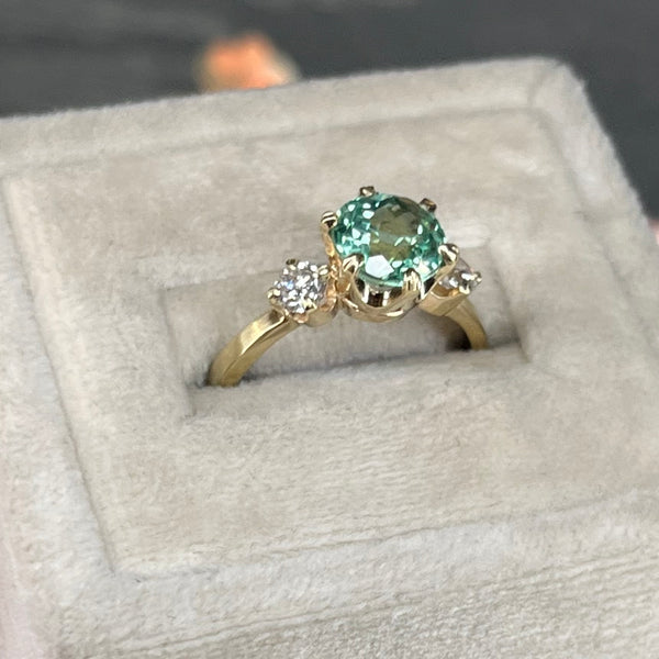 Seafoam Sapphire and Diamond Trio Ring