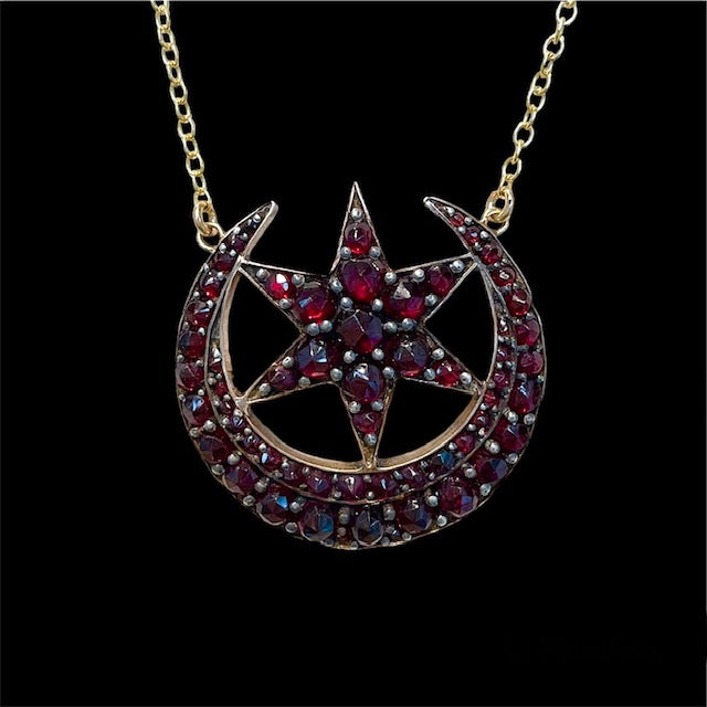 Bohemian Garnet Moon and Star Necklace