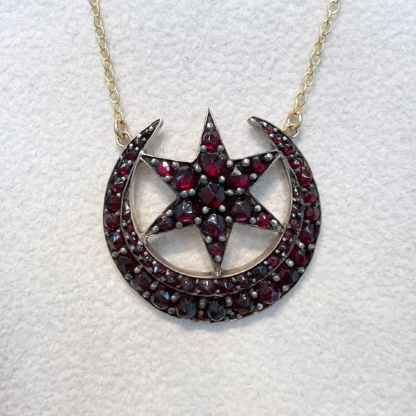 Bohemian Garnet Moon and Star Necklace