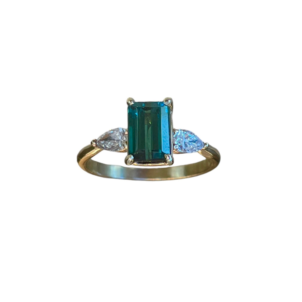 Tourmaline and Petal Diamond Trio Ring