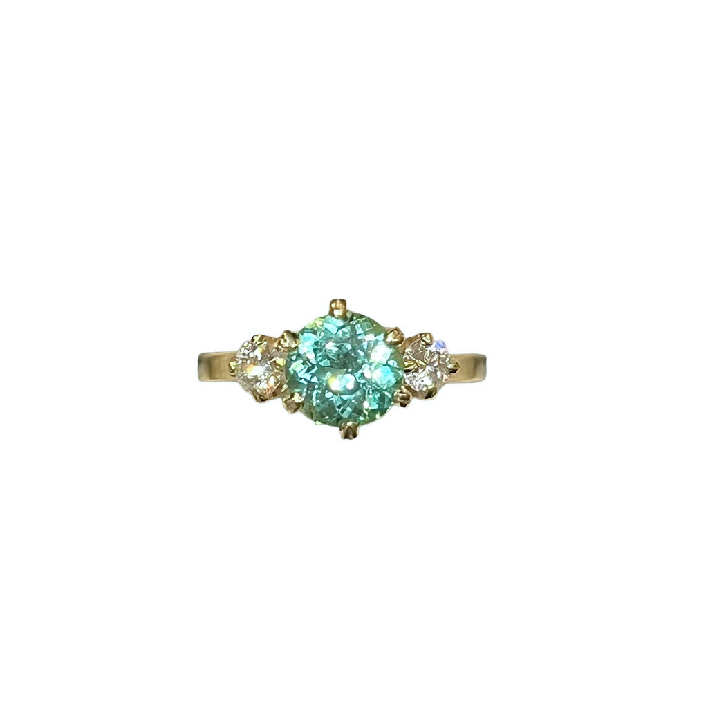 Seafoam Sapphire and Diamond Trio Ring