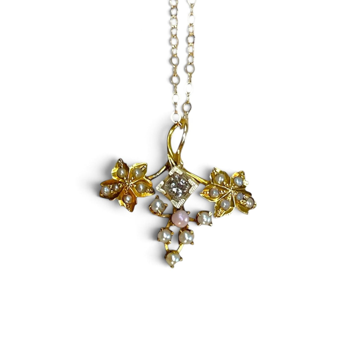 Art Nouveau Diamond & Pearl Necklace