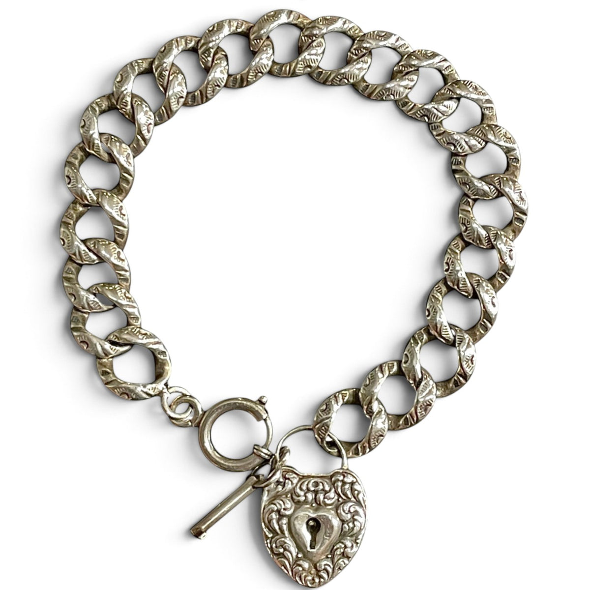 Antique Heart Lock and Key Charm Bracelet