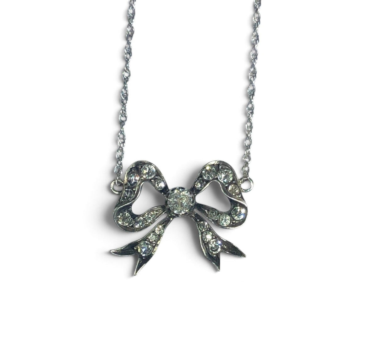 Antique Sterling Silver and Paste Bow Necklace