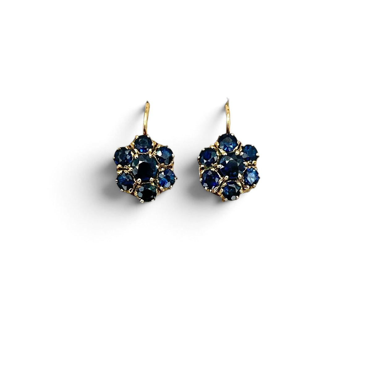 Vintage 9k Yellow Gold Sapphire Cluster Earrings