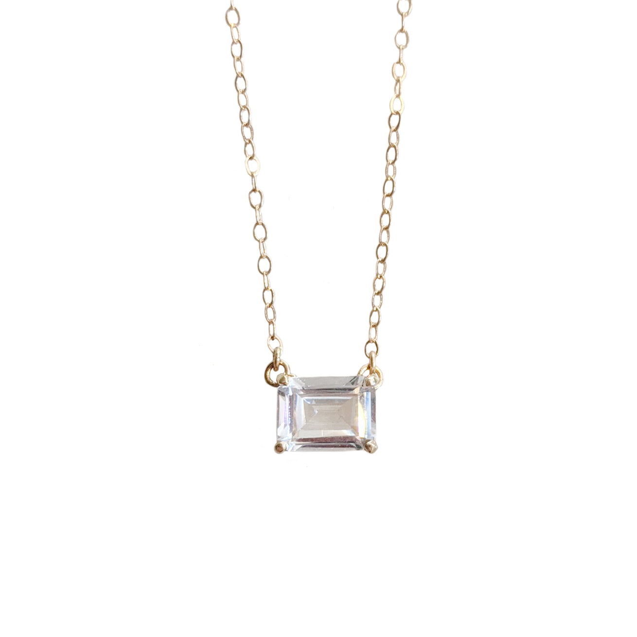 14k East West Emerald Cut White Sapphire Necklace