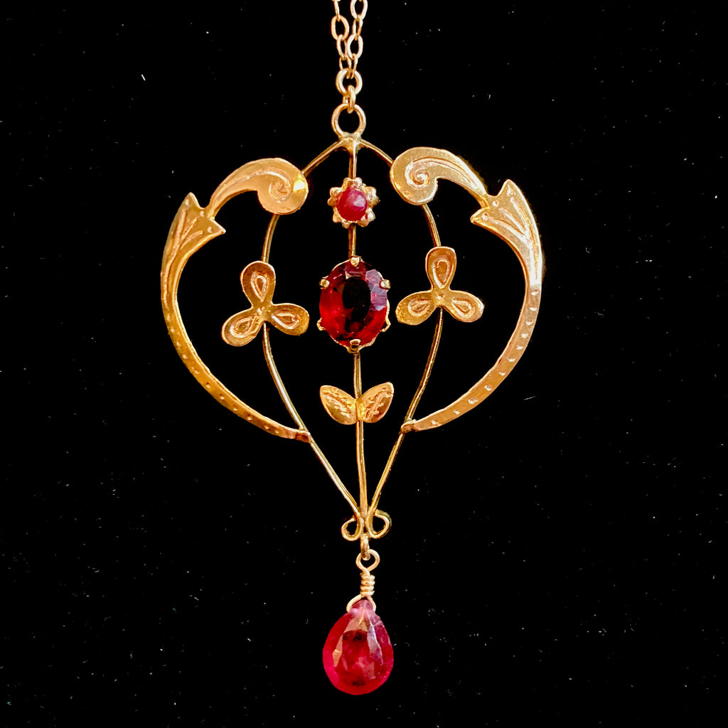Victorian Ruby Floral Lavalier Necklace