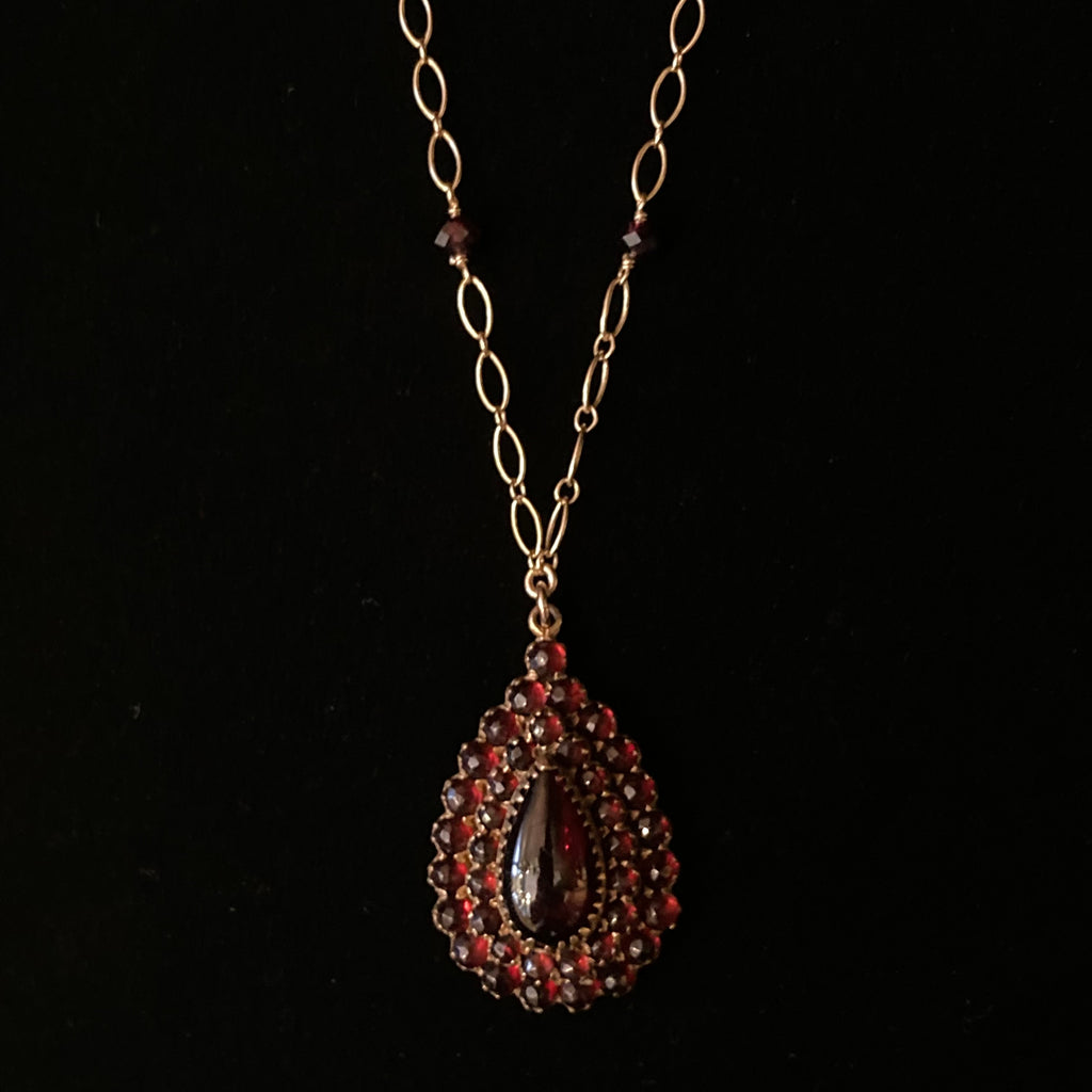 Victorian Bohemian Garnet Pear Pendant Necklace