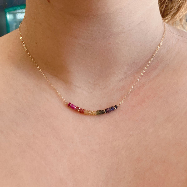 14k Rainbow Sapphire Bar Necklace