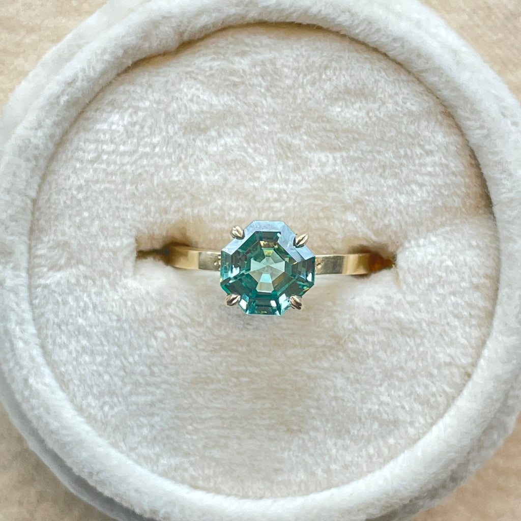 Teal Sapphire Solitaire Ring