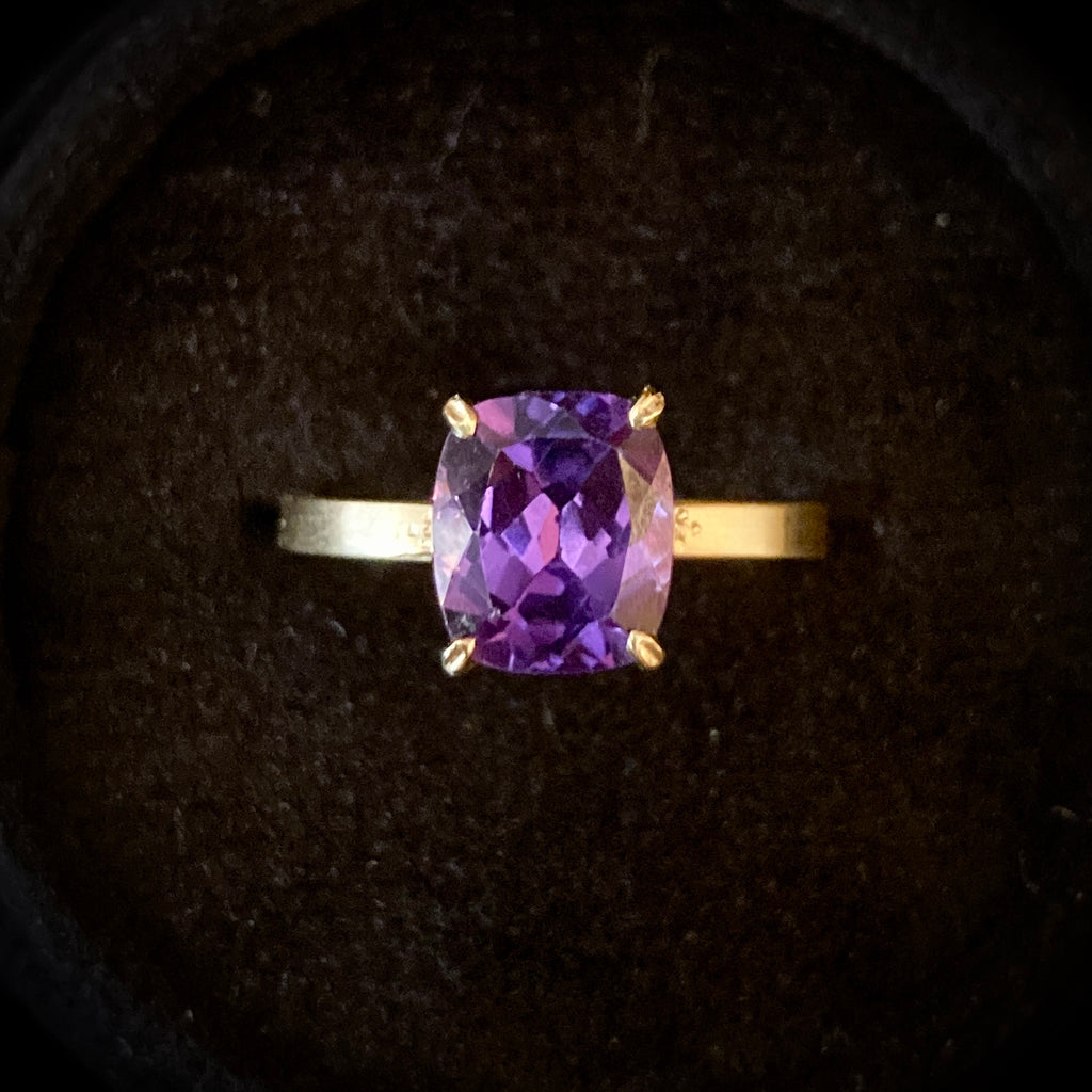 Cushion Cut Purple Sapphire Solitaire Ring