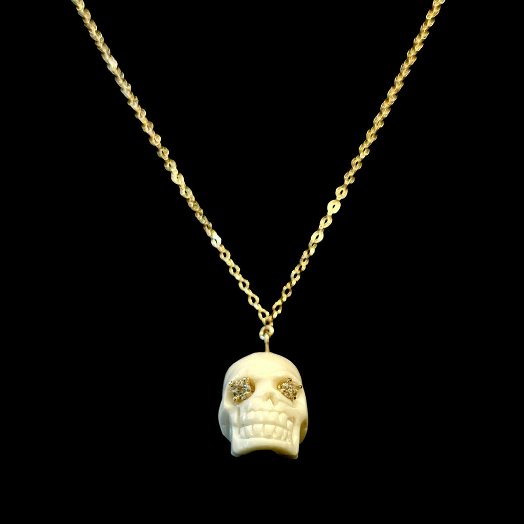 Scosha | Vintage Charms Necklace in 14K Gold with Diamond Eye Skull Charm