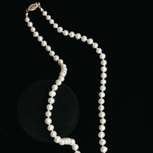 14k & Silk Knotted Pearl Necklace