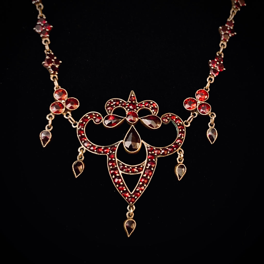 Antique Bohemian Garnet Fleur-de-lis Necklace