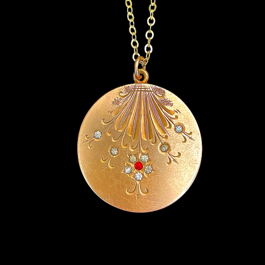 Vintage Sapphire Locket Pendant Necklace 14K Yellow Gold