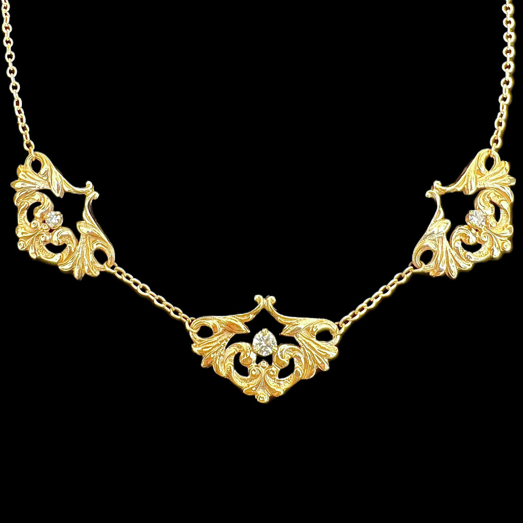 Triple Scroll Necklace w. Diamonds