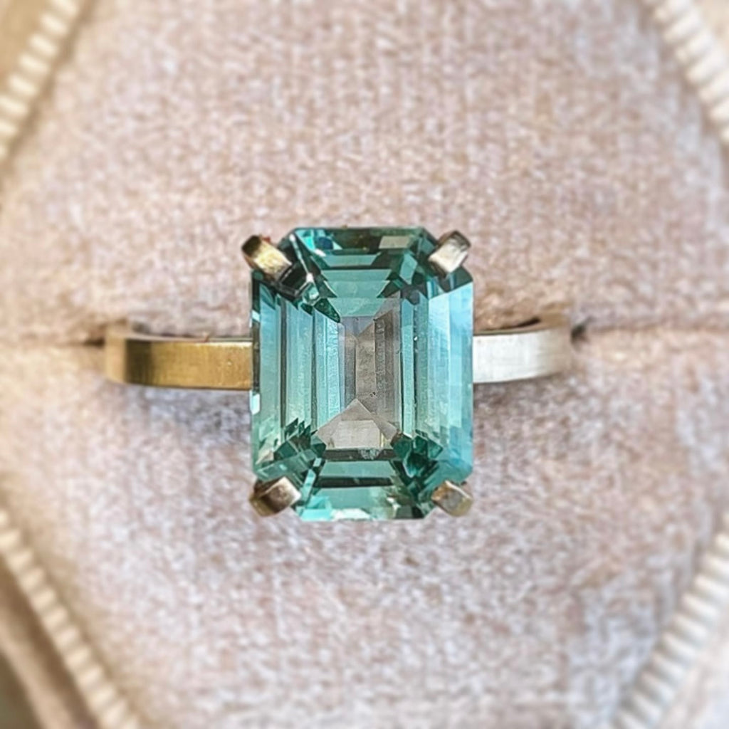Emerald Cut Teal Sapphire Ring