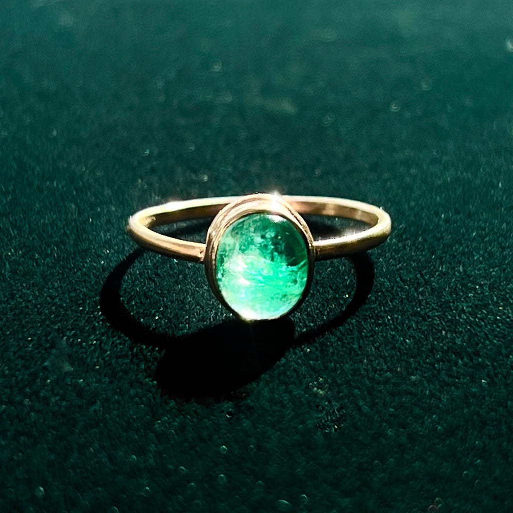 Emerald Cabochon Solitaire Ring