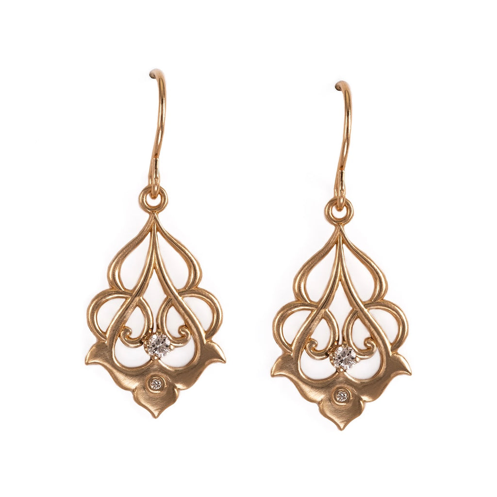 14k Art Nouveau Scroll Diamond Earrings
