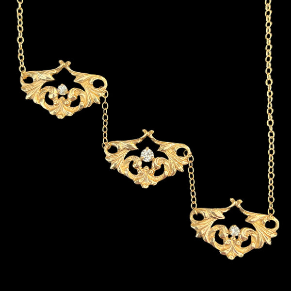 Triple Scroll Necklace w. Diamonds