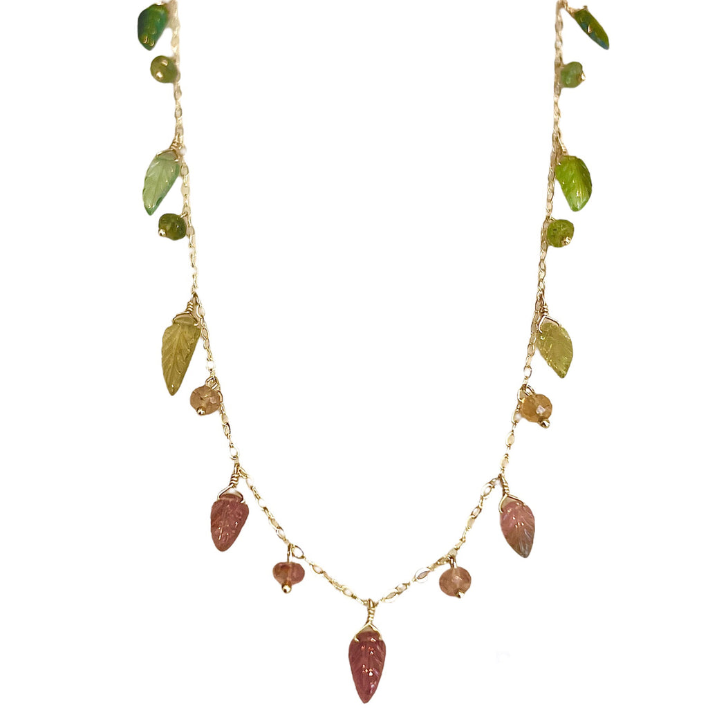 14k Tourmaline Leaves Necklace