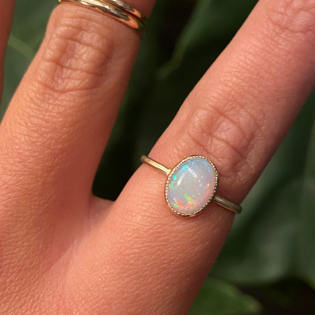 Opal Ring Round Opal White Stone Hand Jewelry Fashion Jewelry Ring