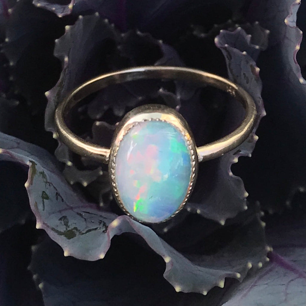 Opal Milgrain Bezel Ring