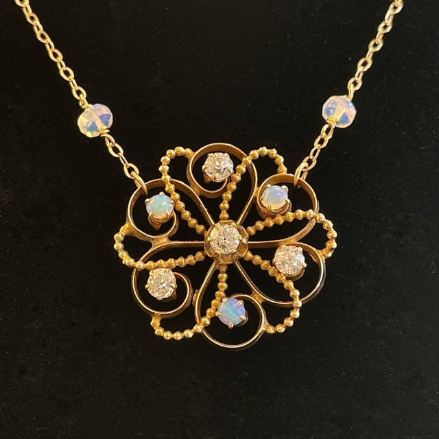 Antique Diamond and Opal Pinwheel Necklace