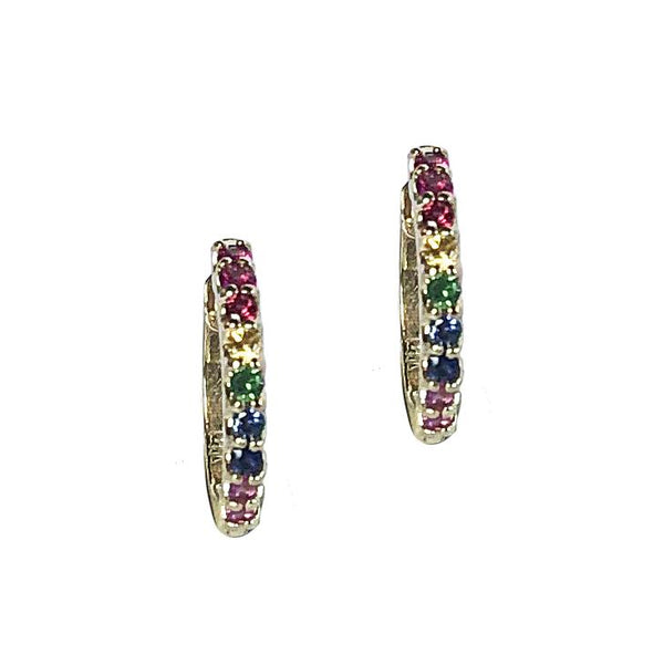 Rainbow Sapphire Huggie Hoop Earrings